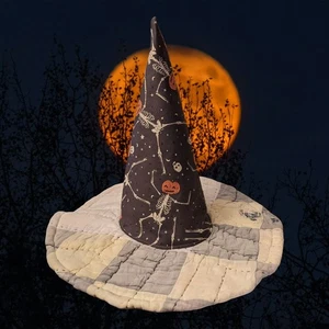OOAK VTG 50er Quilt - Hexenhut - Halloween Skelett primitiv Handarbeit 15" groß - Bild 1 von 8