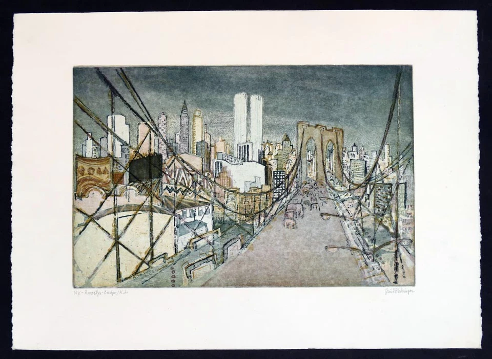Edmund BLECHINGER, NY Brooklyn Bridge - Radierung in Farbe - Bild 1 von 1