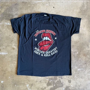 80s VINTAGE THE ROLLING STONES TONGUE BLACK T-SHIRT MEN SZ L MICK JAGGER 1980s - Picture 1 of 10
