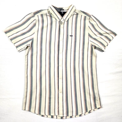 Volcom Button Shirt Mens XL Short Sleeve Vertical Stripes Modern Fit True To Thi - Image 1 of 4