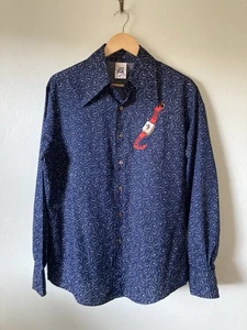Vintage 70s Kennington Ca Blue Disney Button Down Shirt Mickey Watch M/L fit - Picture 1 of 8
