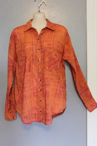 Free People Orange Shore Vibes Lightweight Button Up Top Shirt Small - Picture 1 of 3