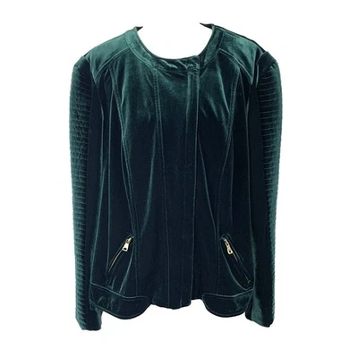 INC Mujeres Talla Grande 2X Terciopelo Chaqueta Bomber Cremallera Completa Verde Esmeralda Fiesta de Vacaciones Foto 1 de 4