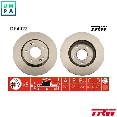 2x BRAKE DISC DF4922 FOR HYUNDAI G4FC 1.6L G4GC 2.0L D4FB 1.6L 4cyl AVANTE - Image 1 of 4