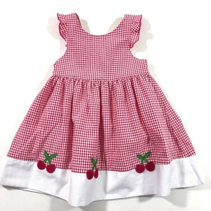 Florence Eiseman Gingham Check Print Cherry Jumper Dress Size 3T Pink White - Picture 1 of 5