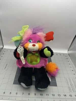Vintage 1986 Punk Rock Star Popples Punkity 10" Plush  Pink Black With Mic!!🎤 - Image 1 of 4