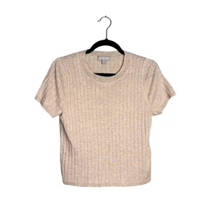 J.Crew Silk Cashmere Ribbed Knit Short Sleeve Top Womens M Beige Tan - Picture 1 of 6