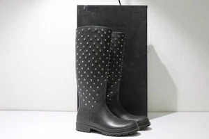 Saint Laurent Women Black Rubber Rain Boots w Crystal Studs Size 9 US/39 EU - Picture 1 of 14