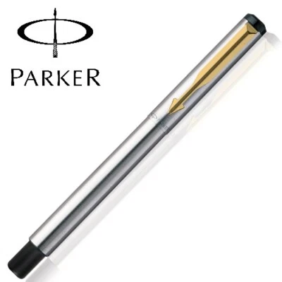 Pluma Estilográfica Parker Vector Acero Borde Dorado GT Plumín Dorado Fino Convertidor Jotter Foto 1 de 4