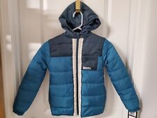 DKNY Boys Puffer Jacket With Hood NWT Size 7 Blue Steel Full Zip
