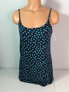 Ann Taylor LOFT Navy Blue w/Green Polka Dot Cami Top. Size Large. NEW. - Picture 1 of 6