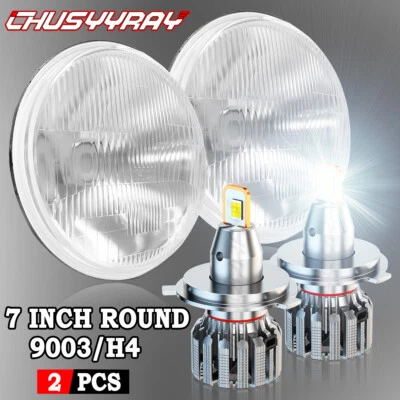 FOR Land Rover Defender 90 110 Pair 7" inch Round LED Headlights High Low Beam - Image 1 of 4