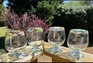 4 Hand Blown Colorful Rim Footed Cocktail Brandy Snifters Sipping Glasses New - Picture 1 of 7