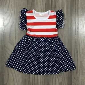 NEW Boutique 4th of July Patriotic American Flag Girls Stars Striped Dress - Picture 1 of 2