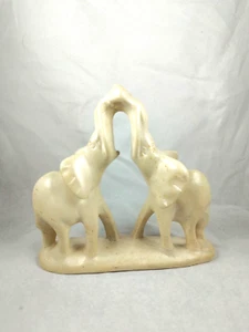 Soapstone Pair of Elephants Touching Trunks Hand-Carved Good Luck 6 inch Tall - Picture 1 of 5