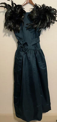 Vestido de Baile Largo Plumado Verde 5to Ajuste y Acampanado William Pearson Saks Años 80 De Colección - 12 Foto 1 de 4