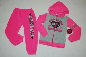 Girls Outfit HOODED SWEAT JACKET & SWEATPANTS Pink Gray FOLLOW YOUR DREAMS Sz XS - Picture 1 of 3