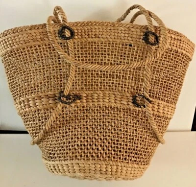Large Vintage 1950's Straw Beach Bag - Image 1 of 4