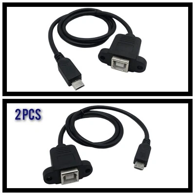 2x Micro USB 5 Pin Male - USB 2.0 B Female Socket Printer Panel Mount Cable 50cm - Image 1 of 4