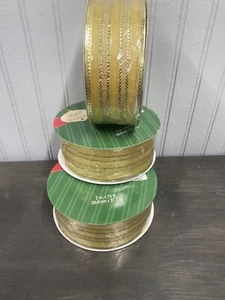 3 -Gold Sheer Shimmer Wired Ribbon 2 Inch X 75 Feet,Metallic Edge Christmas. New - Picture 1 of 5