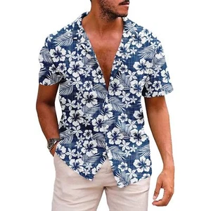 Hawaiian Shirt for Men Short Sleeve Beach Shirts Button Down Tropical Shirts ... - Picture 1 of 6