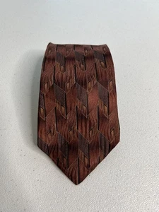 Corbata de diseñador Stafford marrón/bronce espiga/patrón geométrico 100 % seda - Imagen 1 de 7