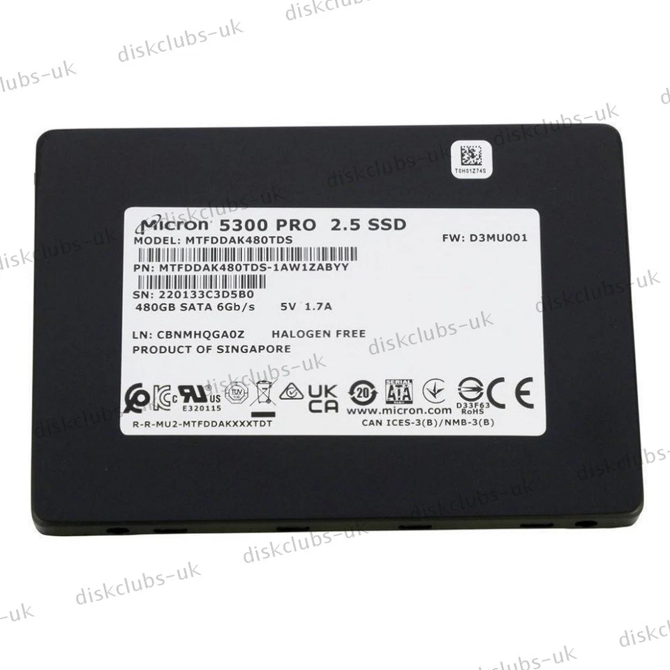 Micron 5300 PRO 480GB SATA SSD 6Gb/s MTFDDAK480TDS-1AW1ZABYY Solid State Drive - Image 1 of 1