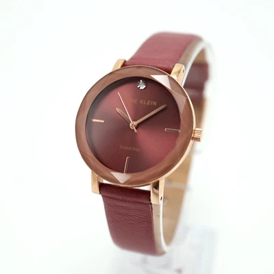Anne Klein Ladies Watch 32mm Wine Red Rose Gold Tone Leather Strap w New Battery - Image 1 of 4