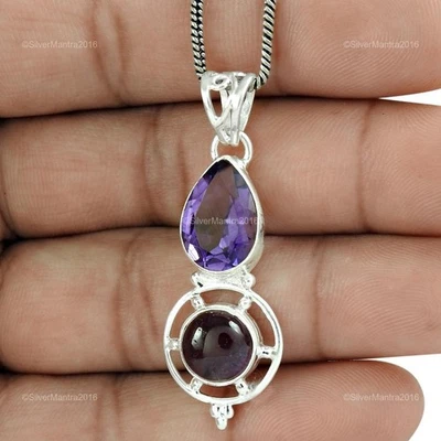 Pendente In Argento Sterling 925 Con Ametista Naturale Per Madre E Figlia - Immagine 1 di 4