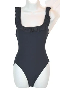 J.Crew $118 Ruffled Scoopback One-Piece Swimsuit Navy Blue 0 XS NWOT H2789 - Picture 1 of 3