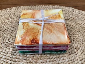 Colorful Ceramic Coasters (4)  Hand Painted Orange, Pink, Green Boho Table Decor - Picture 1 of 7