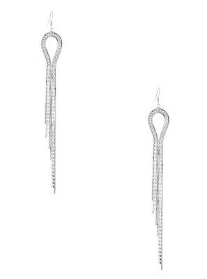 Nuovo G By Guess Color Argento U Con Serpente Catene, Strass Lineare Orecchini - Immagine 1 di 2