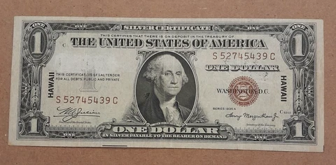 1935A $1 Fr. 2300 Hawaii Silver Certificate WWII Emergency Note - VF w issue Cover