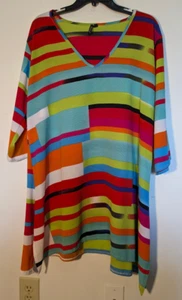 Camisa Top PortoCruz Rojo Turquesa Bloques de Color Rayas Calce Suelto Larga XL - Imagen 1 de 3