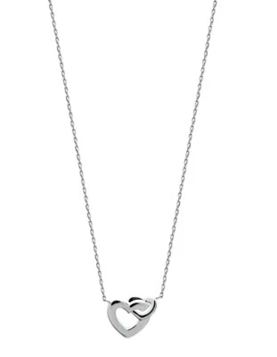 Collana In Argento 925/000 Rodio - Pendente Doppio Cuore Intrecciato - Immagine 1 di 4