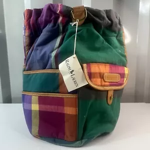 Ralph Lauren Madras Plaid Leather Drawstring Bucket Sling Bag Vintage NWT Colors - Picture 1 of 14