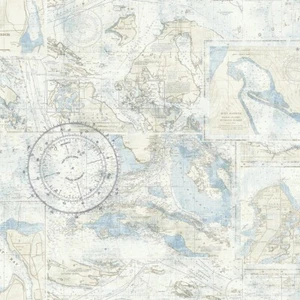 Seabrook Designer Wallpapers Nautical Nantucket Map 60 sq ft bolt - Picture 1 of 7