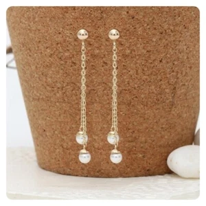 14K Solid Yellow Gold Elin Pearls Stud a Pair of Earrings w/ Silicone plugs JNK - Picture 1 of 3