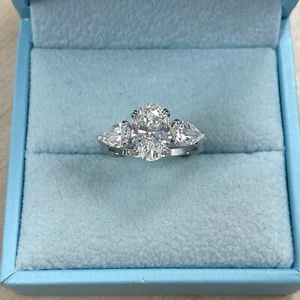 IGI Certified 2.14CT Lab Grown Oval 3 Stone Diamond Ring 14k White Gold 3.14 TCW - Picture 1 of 9