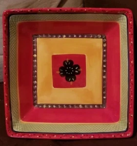Corsica Home RUMBA Square Serving Bowl Handpainted 11 5/8" wide 4.5" deep - Picture 1 of 5