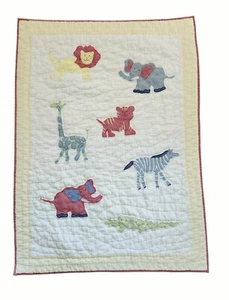 Pottery Barn Kids Crib Quilt Blanket 34"x49" Appliqué Alligator Elephants Safari - Picture 1 of 15