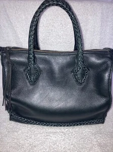 Lucky Brand schwarz Leder Doppelgriff Umhängetasche Handtasche geflochtene Details Western - Bild 1 von 11