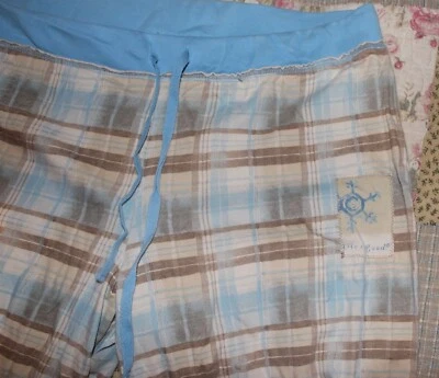 Calça de dormir xadrez azul malha floco de neve feminina Life Is Good usada uma vez grande - Imagem 1 de 4