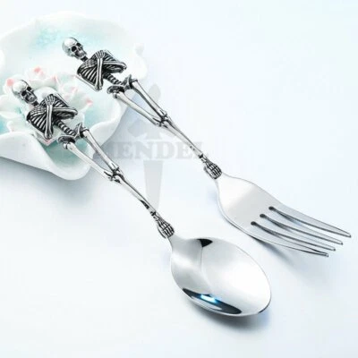 Stainless Steel Halloween Kitchen Gothic Skull Fork Spoon Silverware Decor Item - Image 1 of 4