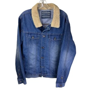 Chaqueta vaquera Ring of Fire azul con cuello de piel de oveja mediana - Imagen 1 de 4