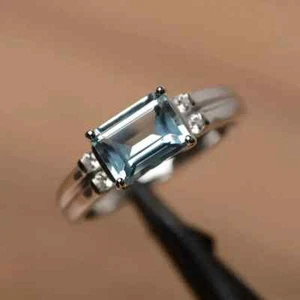 2.50 Ct Lab-Created Aquamarine Solitaire Engagement Ring 14K White Gold Plated - Picture 1 of 9