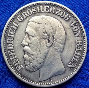 RARE MONNAIE DE 2 ZWEI MARK ARGENT 1892 G FRIEDRICH GROSHERZOG VON BADEN - Picture 1 of 1