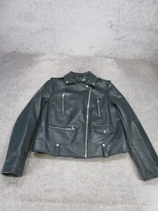Guess Jacket Womens Large Blue Faux Croc Leather Moto - Picture 1 of 9