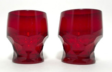Viking Glassware Ruby Red Honeycomb MCM VTG 8 oz Glass Tumbler Set of 2