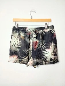 AllSaints Viscose Side Drawstring Shorts Black Palms 6 - Picture 1 of 6